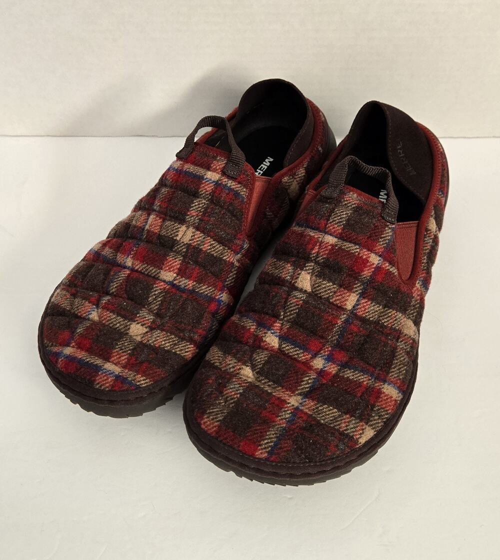 MERRELL Hut Moc Quilted Brown Plaid Loafer Slippers Men’s Size 11